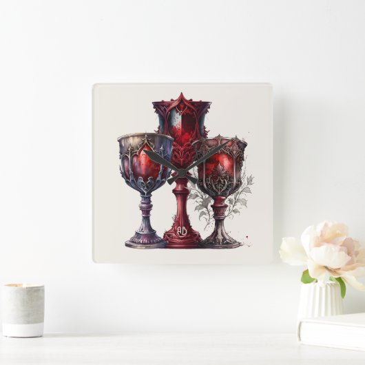 Erstellen Sie Ihre eigenen roten gotischen Chalice Quadratische Wanduhr (Zuhause)
