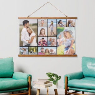 Erstellen Sie Ihre eigenen Rundecken 12 FotoCollag Wandteppich Mit Holzrahmen