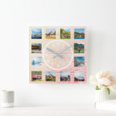 Erstellen Sie Ihre individuelle FotoCollage Rustic Quadratische Wanduhr (Zuhause)