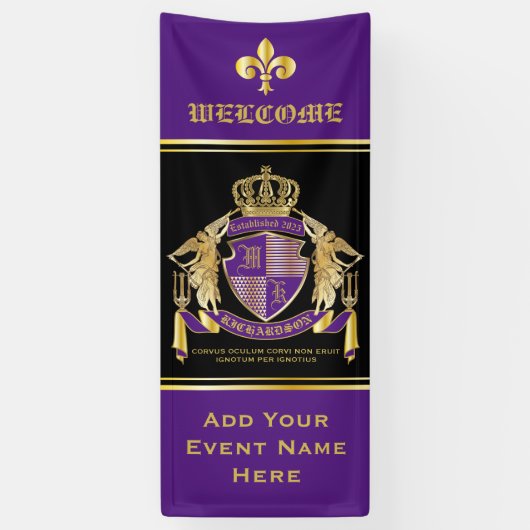 Erstellen Sie Ihre Wappen Lila Gold-Engel-Embleme Banner (Vertikal)