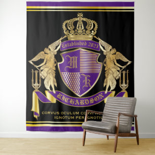 Erstellen Sie Ihre Wappen Lila Gold-Engel-Embleme Wandteppich