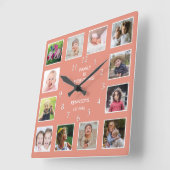 Erstellen Sie Ihren eigenen 12 Collage Frame Peach Quadratische Wanduhr (Winkel)