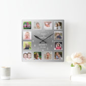 Erstellen Sie Ihren eigenen 12 Collage Frame Silve Quadratische Wanduhr (Zuhause)
