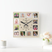 Erstellen Sie Ihren eigenen 12-Foto Collage Frame Quadratische Wanduhr (Zuhause)