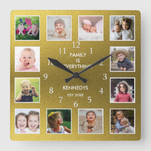 Erstellen Sie Ihren eigenen 12 Foto Collage Frame  Quadratische Wanduhr