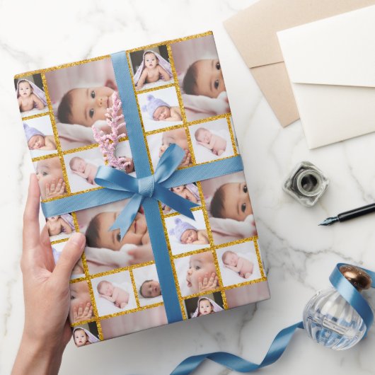 Erstellen Sie Ihren eigenen 6 Foto Collage Gold Gl Geschenkpapier (Schenken)