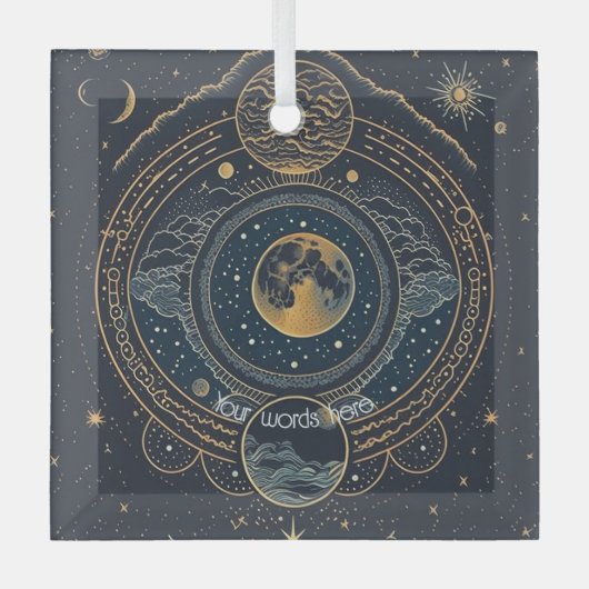 Erstellen Sie Ihren eigenen Blue & Gold Celestial  Ornament Aus Glas (Vorderseite)