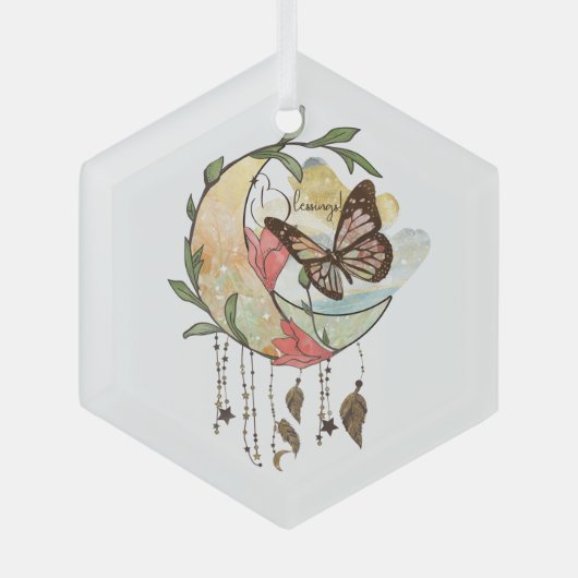 Erstellen Sie Ihren eigenen Boho Butterfly Moon Dr Ornament Aus Glas (Vorderseite)