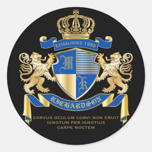 Erstellen Sie Ihren eigenen Coat von Arms Blue Gol Runder Aufkleber (Vorderseite)