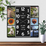 Erstellen Sie Ihren eigenen Deko 6 FotoCollage Sch Quadratische Wanduhr<br><div class="desc">Machen Sie mit dieser Vorlage Ihre eigene personalisierte Foto Collage Uhr. Diese quadratische, klassische Uhr hat weiße Zahlen, die in der Mitte in einem langen Rechteck im Deko-Stil angeordnet sind, und einen schlichten schwarzen Hintergrund, den Sie nach Belieben anpassen können. Entlang der Ränder können Sie sechs Ihrer Lieblingsfotos hinzufügen: 4...</div>