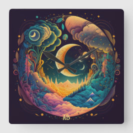 Erstellen Sie Ihren eigenen mystischen Mondwald. Quadratische Wanduhr