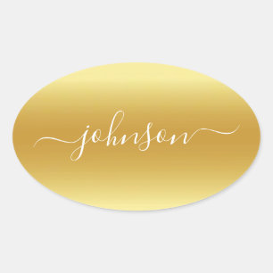 Erstellen Sie Ihren eigenen Namen Gold Weiß Ovaler Aufkleber