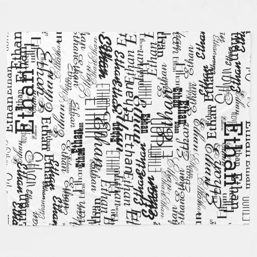 Erstellen Sie Ihren eigenen Namen schwarz und weiß Fleecedecke (Vorderseite (Horizontal))