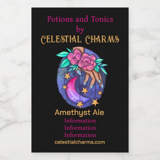 Erstellen Sie Ihren eigenen Niedlichen Mond, Stern Weinetikett (Einzelnes Label)