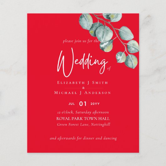 Erstellen Sie Ihren eigenen RED Eucalyptus Wedding Flyer (Vorne)