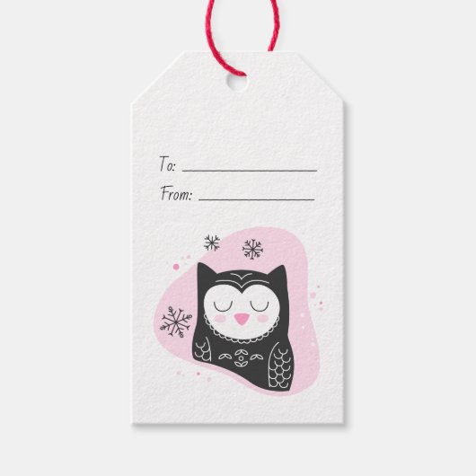 Erstellen Sie Ihren eigenen Retro-Schnee Owl Pink  Geschenkanhänger (Vorderseite)