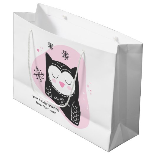 Erstellen Sie Ihren eigenen Retro-Schnee Owl Pink Große Geschenktüte (Vorderseite Schrägansicht)