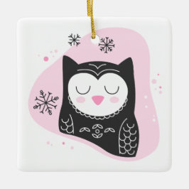 Erstellen Sie Ihren eigenen Retro-Schnee Owl Pink  Keramikornament