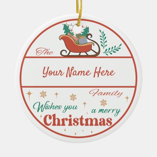 Erstellen Sie Ihren eigenen Schlittennamen und Wei Keramik Ornament (Vorne)