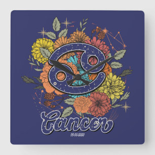 Erstellen Sie Ihren eigenen Starry Floral Cancer Z Quadratische Wanduhr