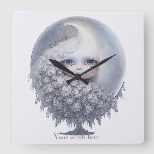 Erstellen Sie Ihren eigenen süßen Mondbaum Quadratische Wanduhr (Vorderseite)