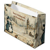 Erstellen Sie Ihren eigenen Vintagen Schneemann Große Geschenktüte (Vorderseite Schrägansicht)