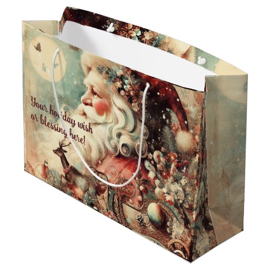 Erstellen Sie Ihren eigenen Vintagen Weihnachtsman Große Geschenktüte (Rückseite Schrägansicht)