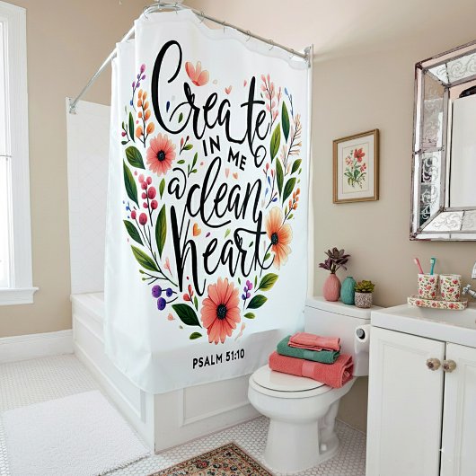 Erstellen Sie in mir ein sauberes Herz blühend Duschvorhang