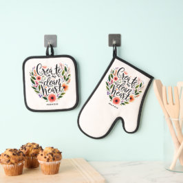 Erstellen Sie in mir ein sauberes Herz blühend Ofenhandschuh & Topflappen-Set