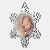 Erstellen Sie Personalisiertes Foto Gold Text Baby Schneeflocken Zinn-Ornament (Rechts)