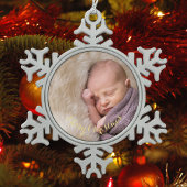 Erstellen Sie Personalisiertes Foto Gold Text Baby Schneeflocken Zinn-Ornament