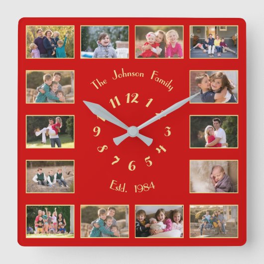 Erstellen von benutzerdefinierten Foto Collage Red Quadratische Wanduhr (Vorderseite)