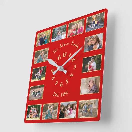 Erstellen von benutzerdefinierten Foto Collage Red Quadratische Wanduhr (Winkel)