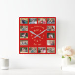 Erstellen von benutzerdefinierten Foto Collage Red Quadratische Wanduhr<br><div class="desc">Erstellen Sie Ihre eigenen maßgeschneiderten, personalisierten, Imitate Gold und Weihnachten rot, elegante Imitate Gold Typografie Schriftart Drehbuch, Familie 14 Foto Collage halten Platz Wand-Uhr. Um Ihre Wünsche anzupassen, geben Sie einfach Ihren Familiennamen & Jahr ein und fügen Sie vierzehn Ihrer Lieblings-Familie / Kinder / Baby / Haustiere / Ehepaar /...</div>