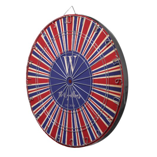 Erstellt Patriotic Red White Blue Monogram Dartscheibe (Vorderseite rechts)