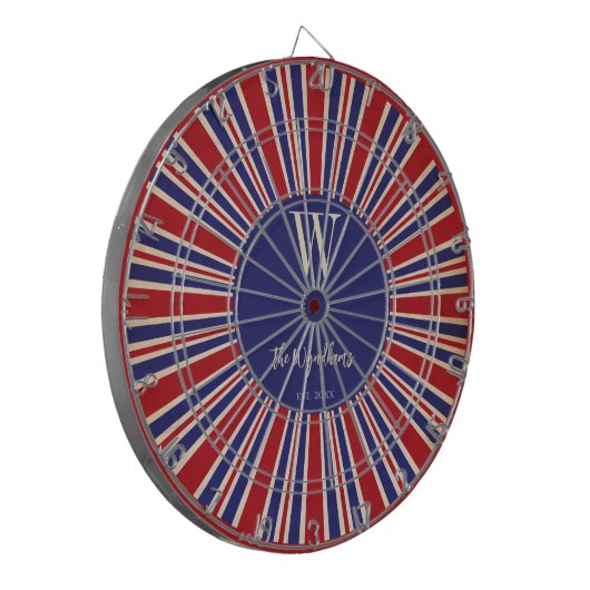 Erstellt Patriotic Red White Blue Monogram Dartscheibe (Vorderseite Links)