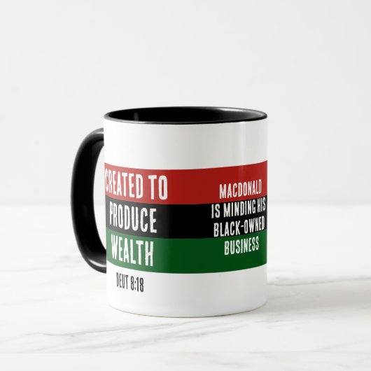 ERSTELLT, UM EIN WOHLSTAND IN Schwarzbesitz hervor Tasse (Vorderseite Links)