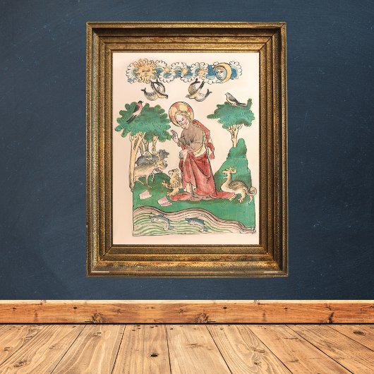 Erstellung der Welt - Bibelmittelalterliches Manus Poster