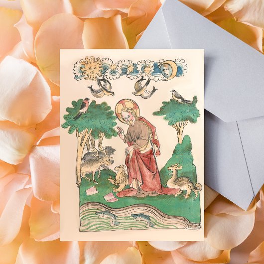 Erstellung der Welt - Bibelmittelalterliches Manus Postkarte