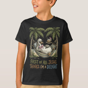 Erstens denkt Jesus, ein Gänse-Design ist ein Verg T-Shirt