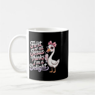 Erstens denkt Jesus, ein Gänsedesign zum Vergnügen Kaffeetasse