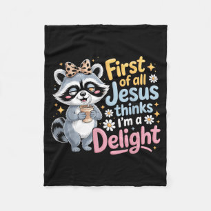 Erstens denkt Jesus, ein niedliches Waschbär-Desig Fleecedecke