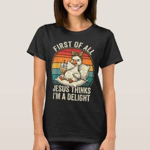 Erstens denkt Jesus, ein Vergnügen lustiges Gänse- T-Shirt