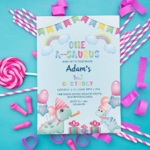 Erster 1. Geburtstag Dinosaurier & Regenbogen, Lig Einladung