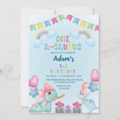 Erster 1. Geburtstag Dinosaurier & Regenbogen, Lig Einladung (Vorderseite)
