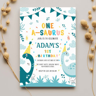 Erster 1. Geburtstag Dunkel & leicht grüner Dinosa Einladung