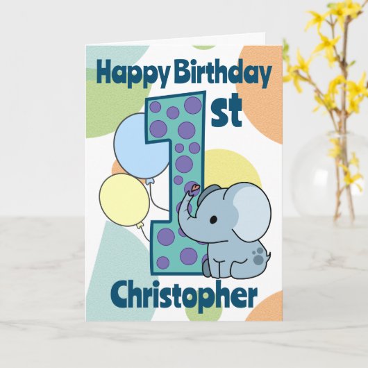 Erster 1. Geburtstag Elefant Custom Karte (Gelbe Blume)