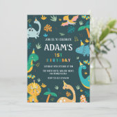 Erster 1. Geburtstag Thema "Grüne Dinosaurier" Einladung (Stehend Vorderseite)