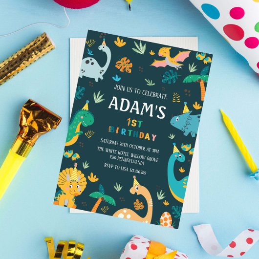 Erster 1. Geburtstag Thema "Grüne Dinosaurier" Einladung