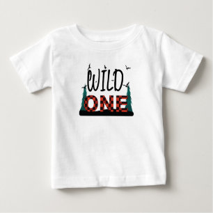Erster 1. Geburtstag wild ein Büffel kariertes Shi Baby T-shirt